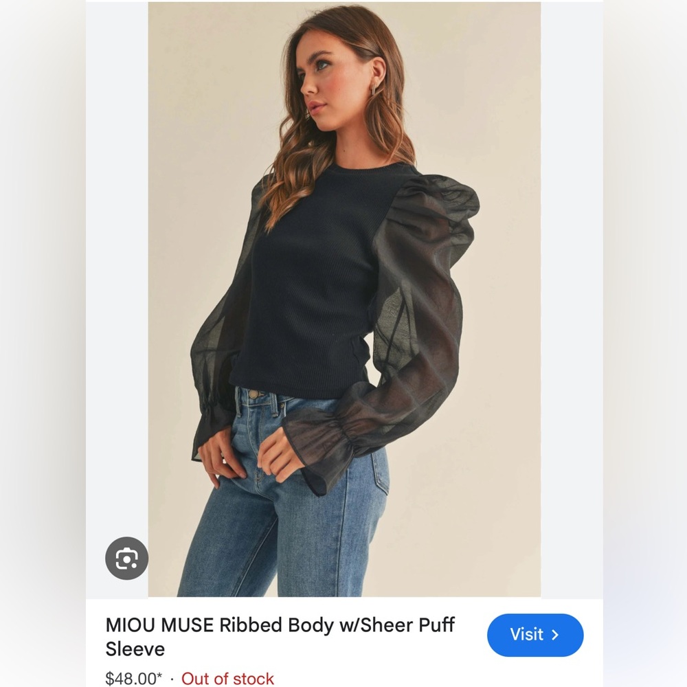 MIOU MUSE Ribbed Body w/Sheer Puff Sleeve size Medium NWOT